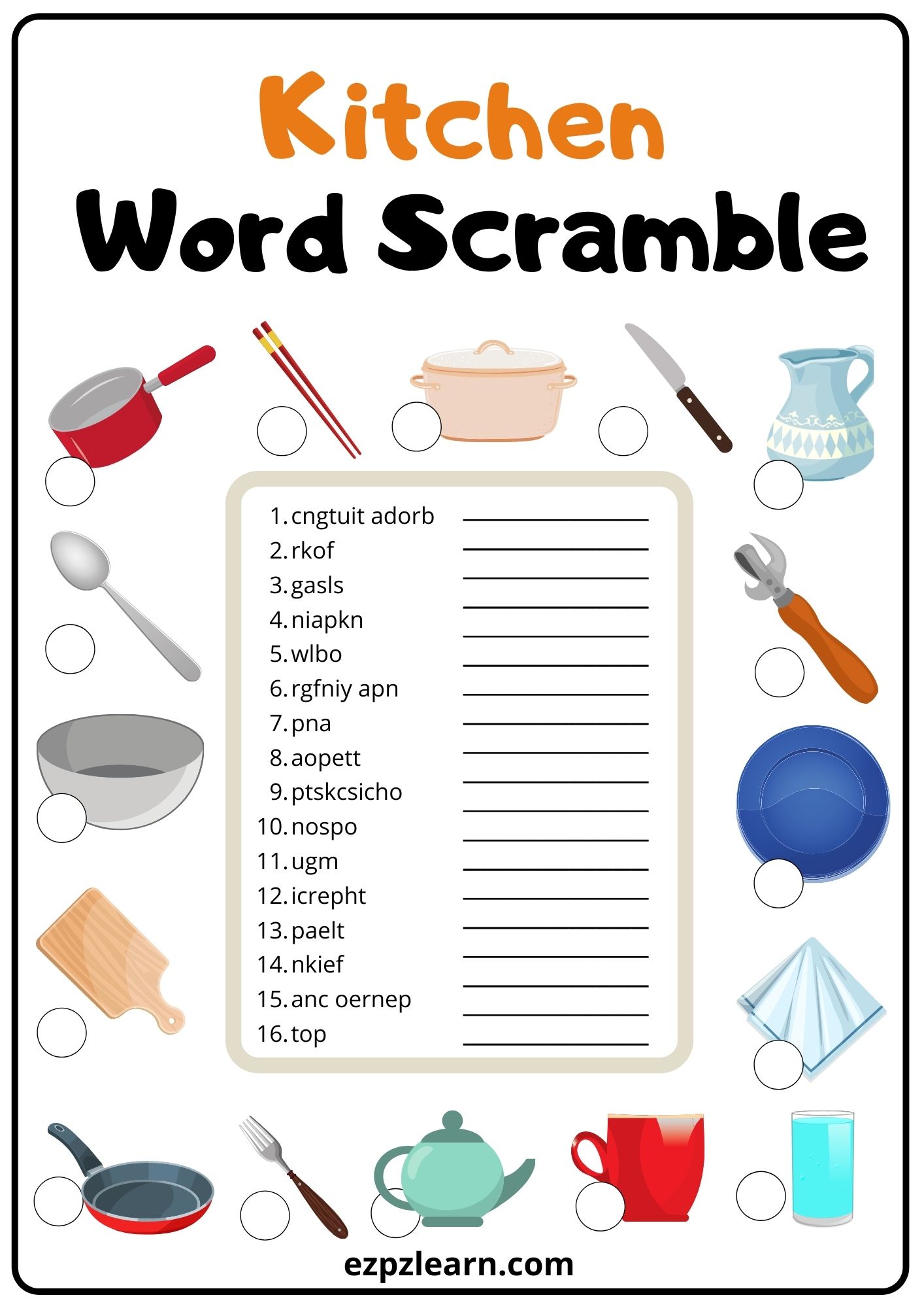 Kitchen 2 Word Scramble 2 Ezpzlearn